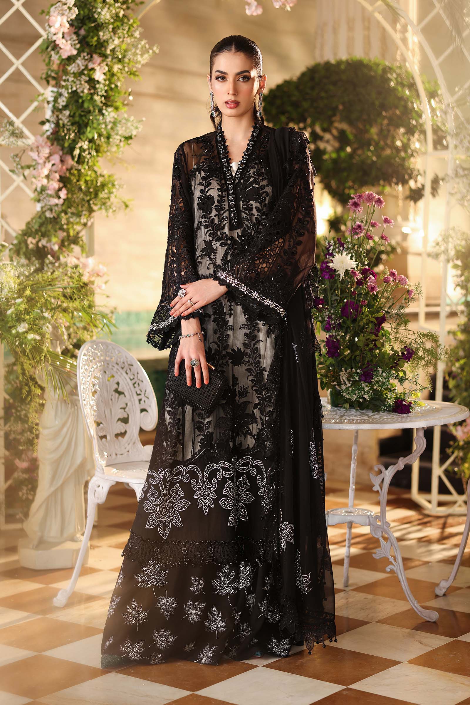 maria b black chiffon dress Luxury Collection '25  Brand: Maria.B | Fabric: Chiffon & Organza