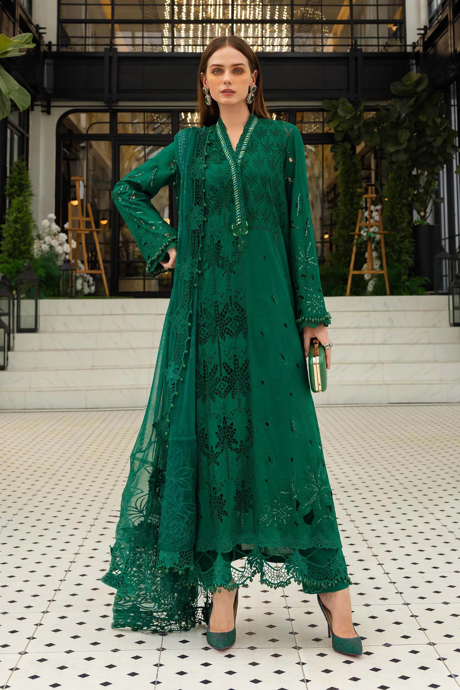 maria b green dress Maria B EL 26 04 Three Piece Lawn Suit Ready to Wear XXL / Lawn