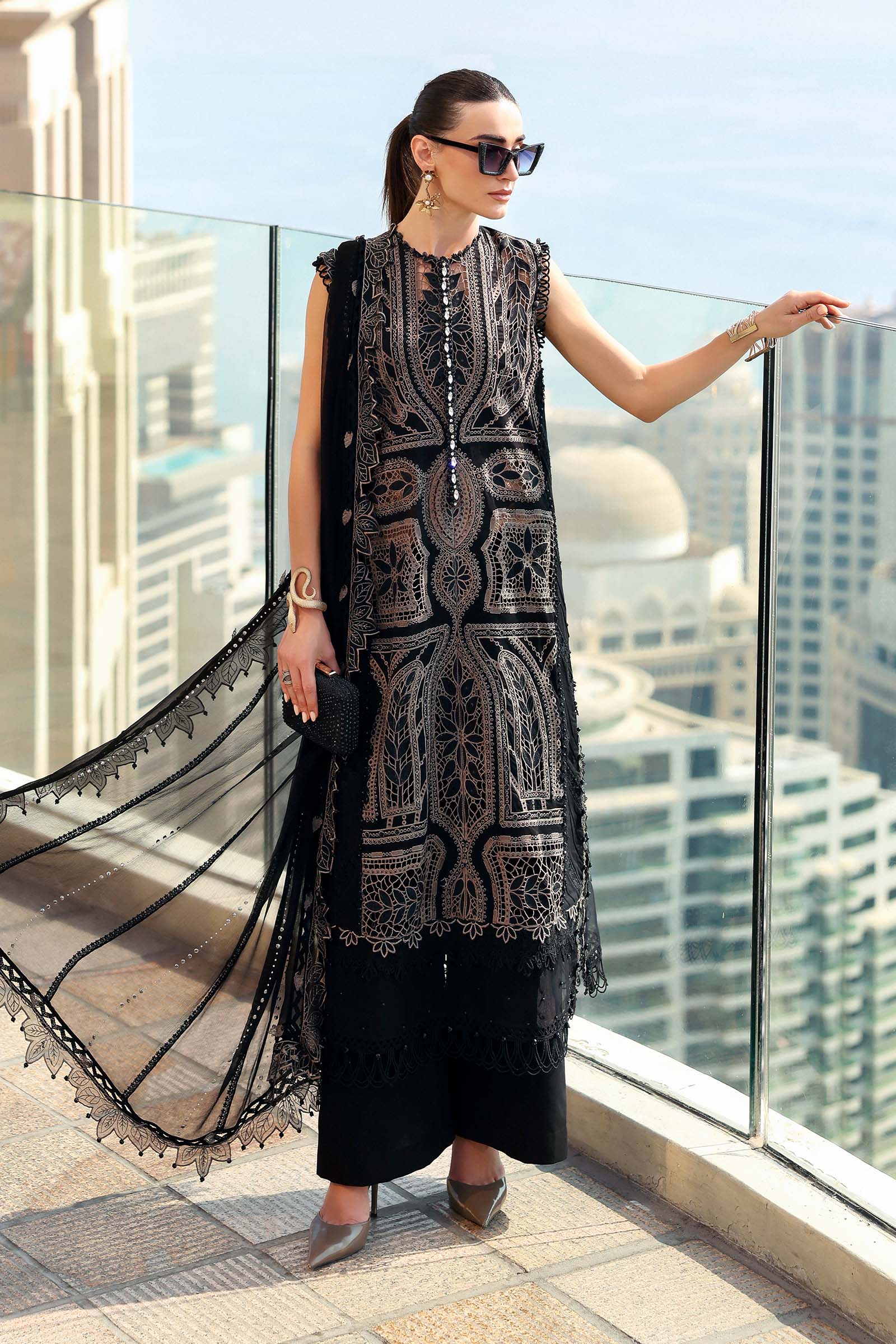 maria b black embroidered dress Maria B