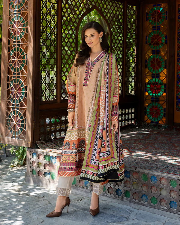 Mushq - HUNPS250101 - Solara Crest Three Piece Printed Raw Silk