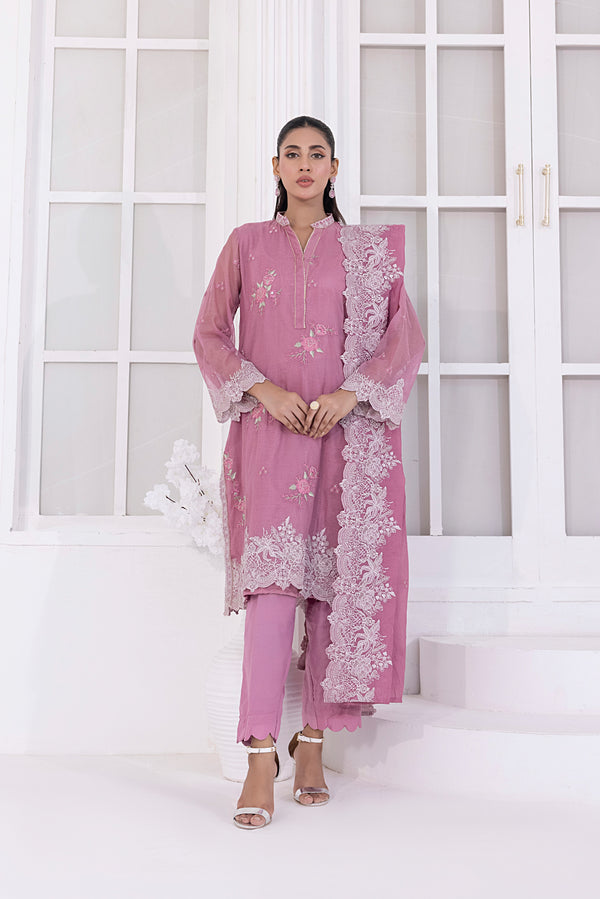 LSM - LG-UB-0140 3 Piece Embroidered Khaddi Net