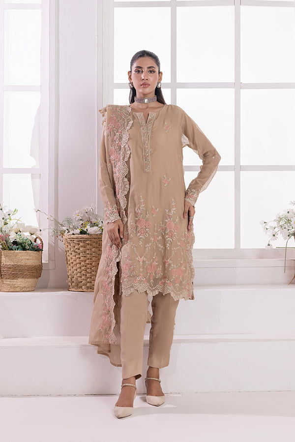 LSM - LG-UB-0137 3 piece Embroidered Khaddi Net