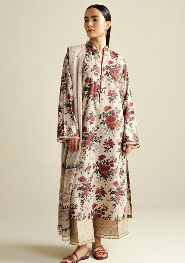 Zara Shahjahan - Coco-4B-Aster 3 Piece Printed Cotton Satin