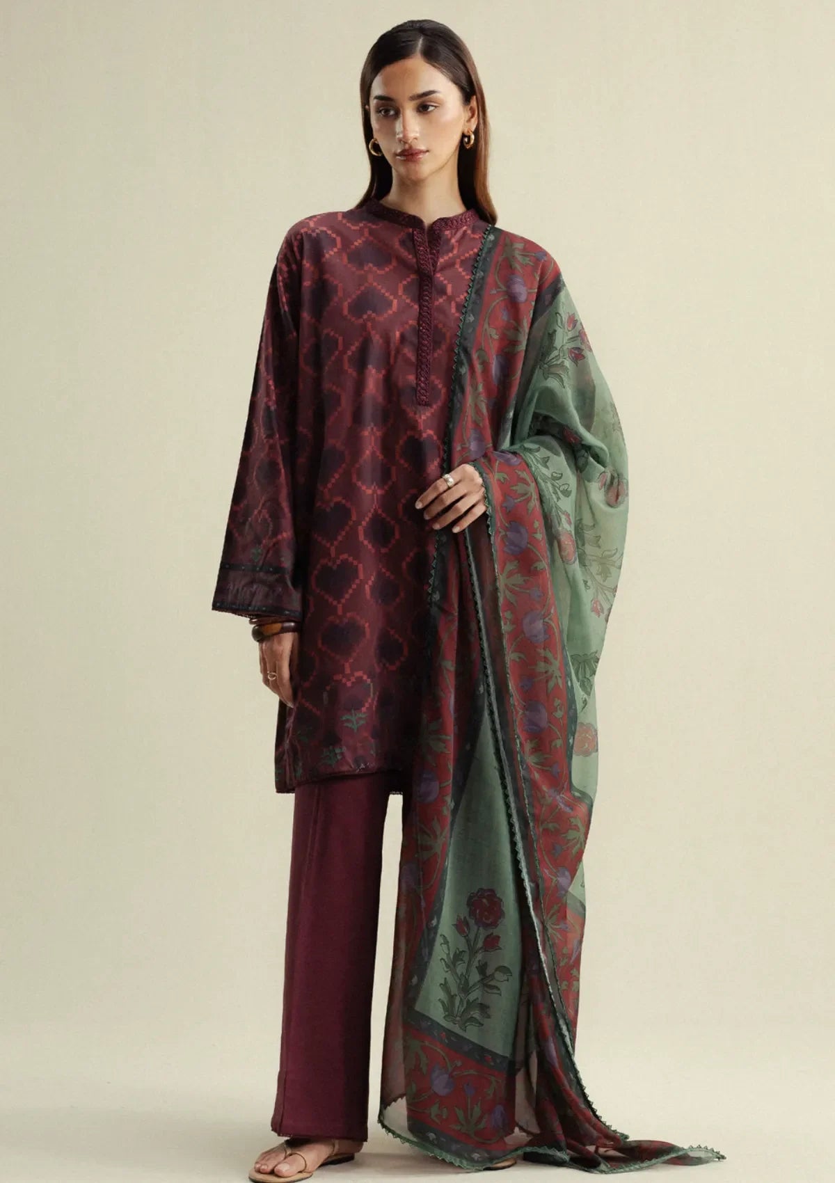 Zara Shahjahan - Coco-6B-Rove 3 Piece Printed Cotton Satin