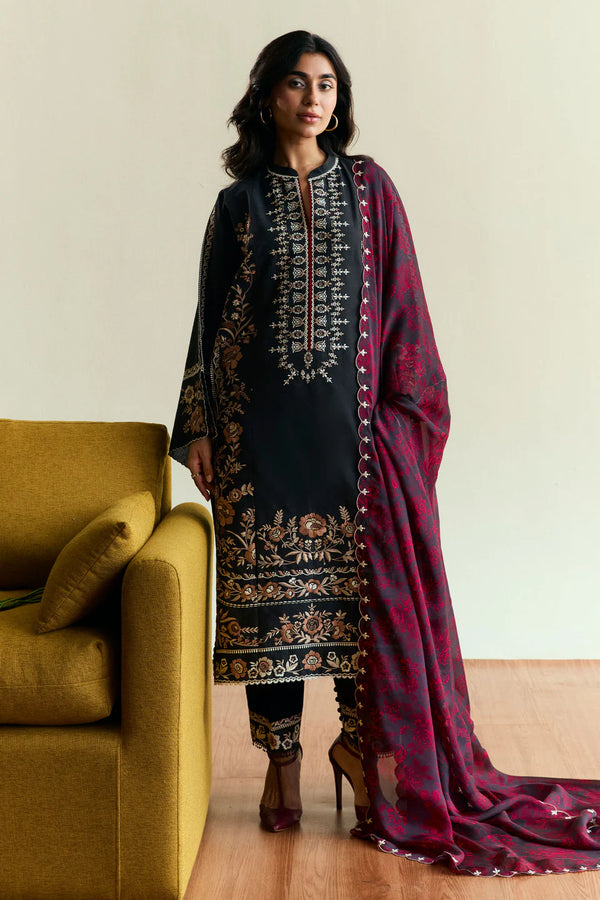 Zara Shahjahan - Coco-D2-Velour 3 Piece Embroidered Jacquard