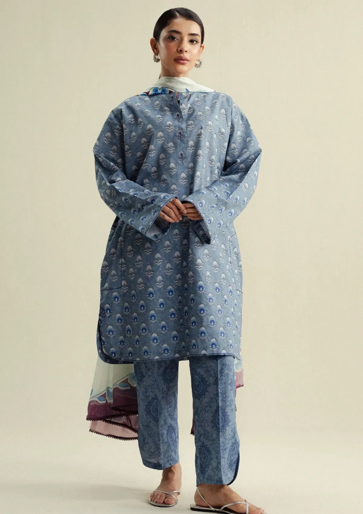 Zara Shahjahan - Coco-10B-Willow 3 Piece Printed Cambric