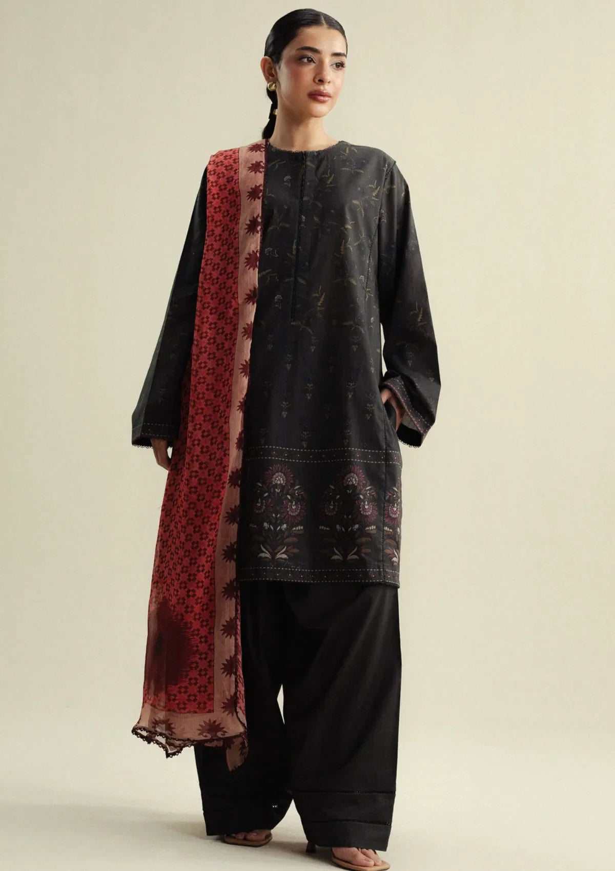 Zara Shahjahan - Coco-5A-Fable 3 Piece Printed Slub Cotton