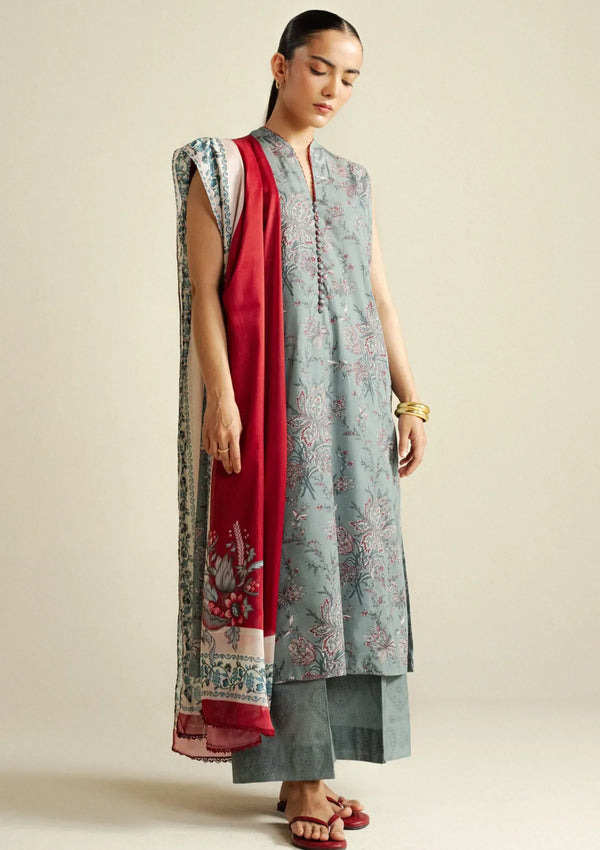Zara Shahjahan - Coco-8A-Daisy 3 Piece Printed Cambric