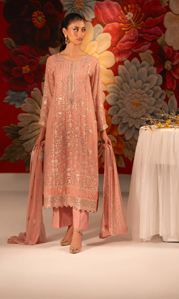 Shamooz - Rose Three Piece Embroidered Chiffon