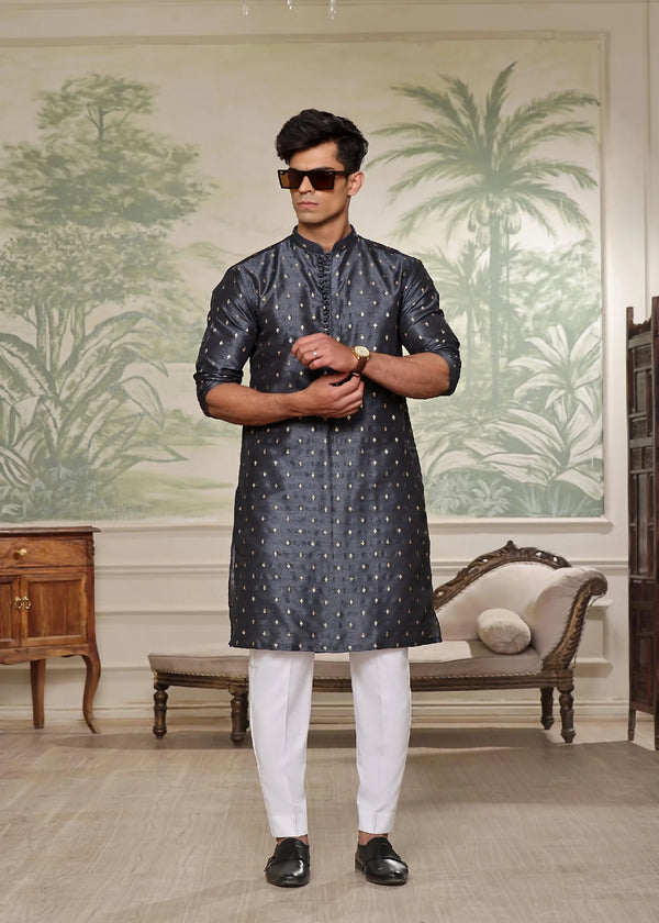 Grey Raw silk Kurta