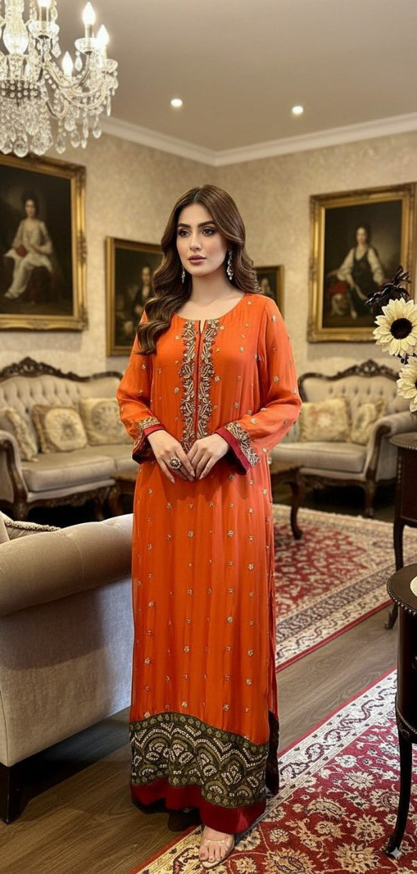 Cotton Ginny - 01232610 One Piece Embroidered chiffon chikankari shirt