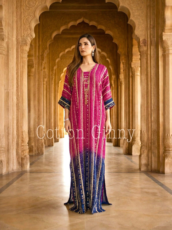 Cotton Ginny - 01232614 One Piece Chiffon Chikankari kaftan