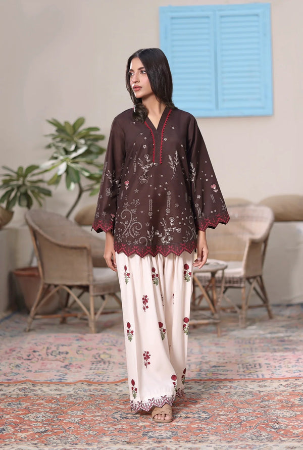 Ak by Amna Khan - Cocoa Cherry Two Piece Polly Cambric