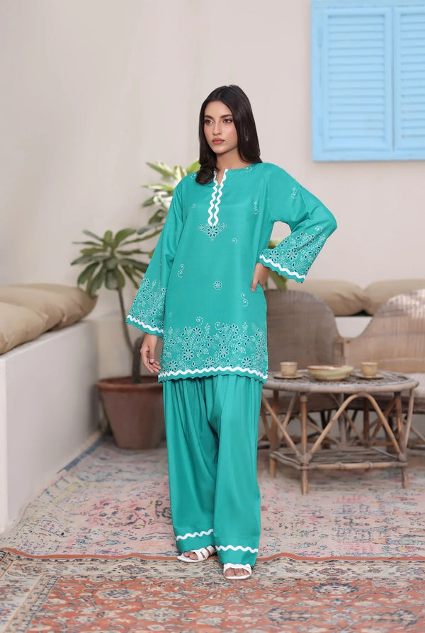 Ak by Amna Khan - Mint Wave Two Piece Polly Cambric