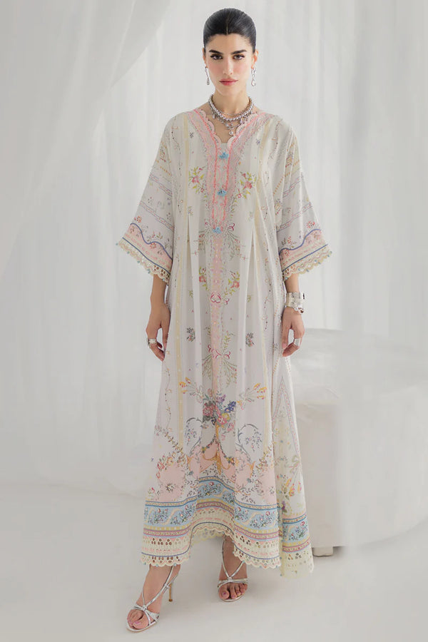 Qalamkar - LK-08 Bianca One Piece Embroidered Crepe Silk Kaftan