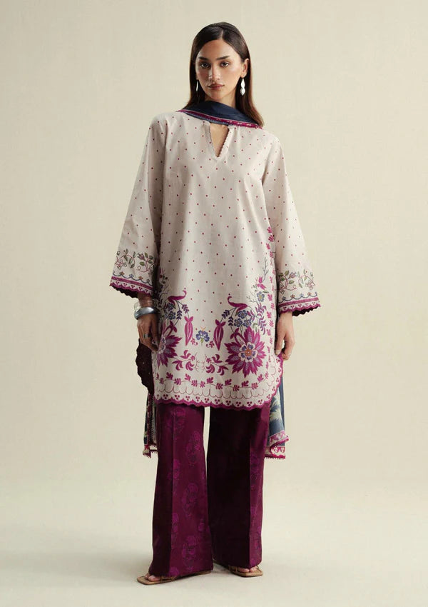 Zara Shahjahan - Coco-2A-Muse 3 Piece Printed Slub Cotton