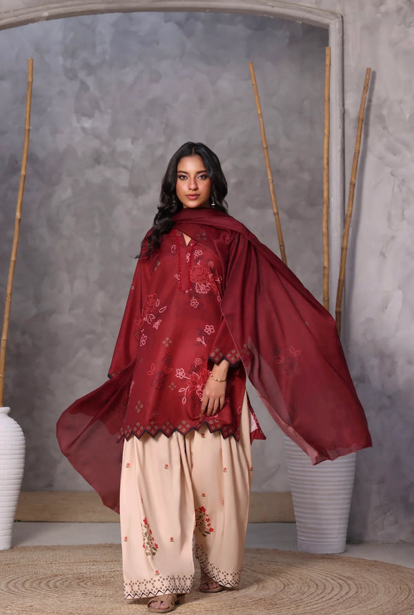 Ak by Amna Khan - Chilli Three Piece Cambric