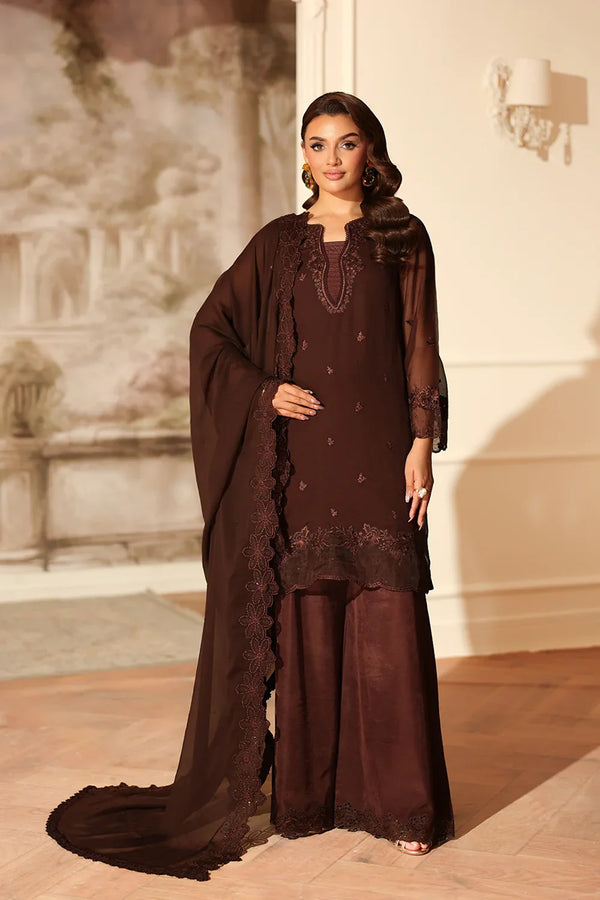 Azure - Cocoa Drape Three Piece Embroidered Chiffon