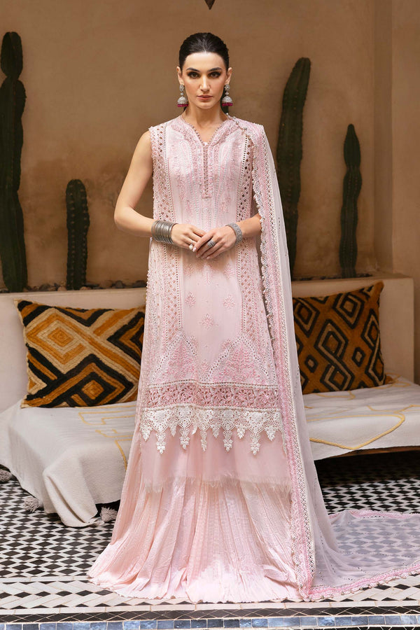pink embroidered dress pakistani Tea Pink Embroidered Kamdani Maxi Dress: Pakistani Bridal Lengha