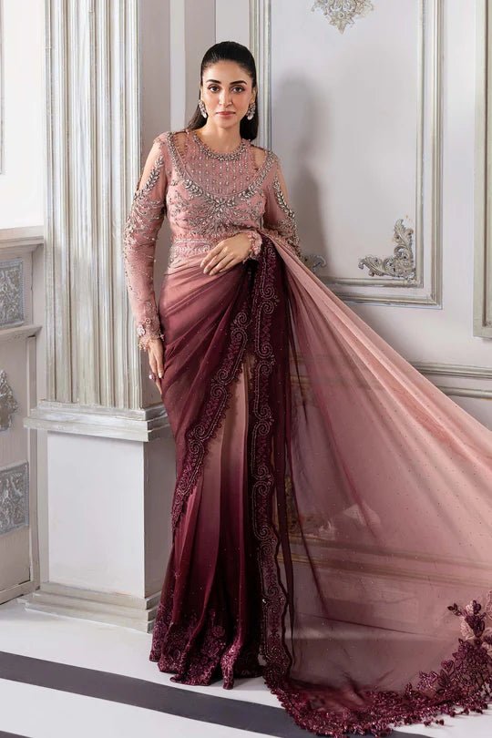 Maria B - BD-3001 Mbroidered Embroidered Chiffon Saree