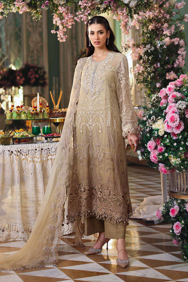 maria b golden dress MARIA B LUXURY WEDDING EMBROIDERED NET MAXI