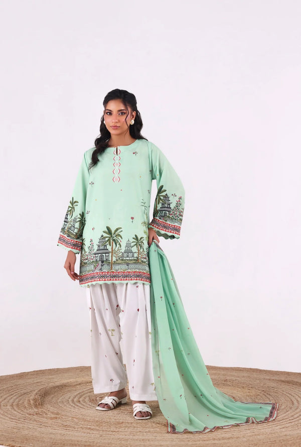 Ak by Amna Khan - Mint Three Piece Cambric