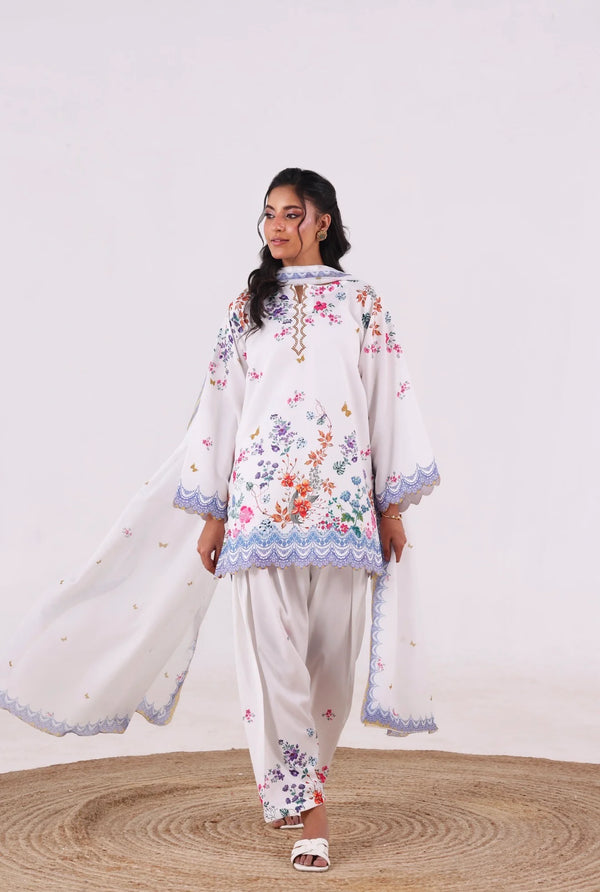 Ak by Amna Khan -  Cream Three Piece Cambric