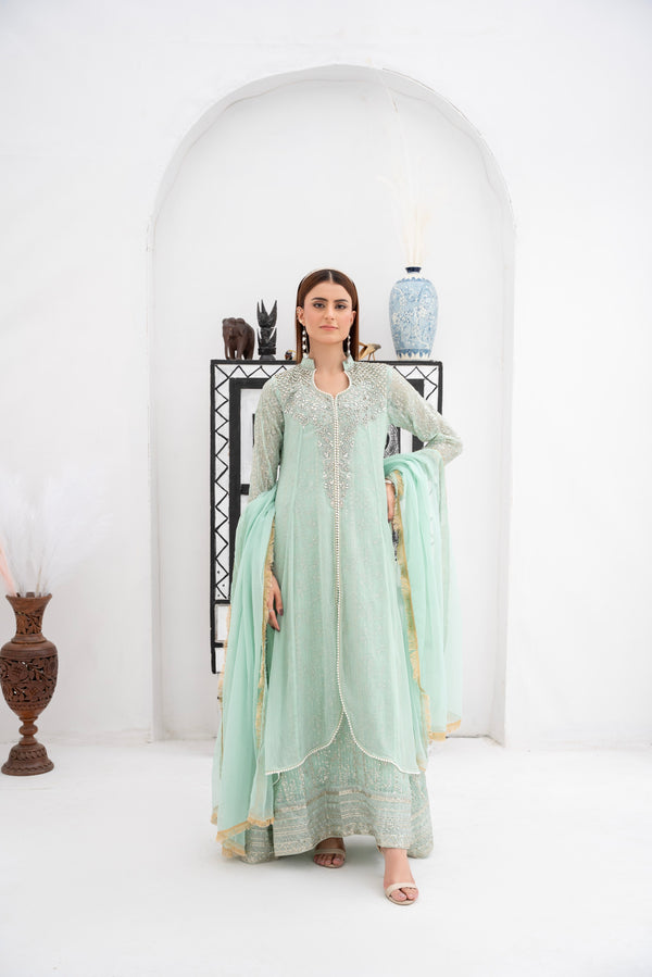 green emerald velvet dress Lilac Anarkali Party Wear Pakistani Dress main image 1