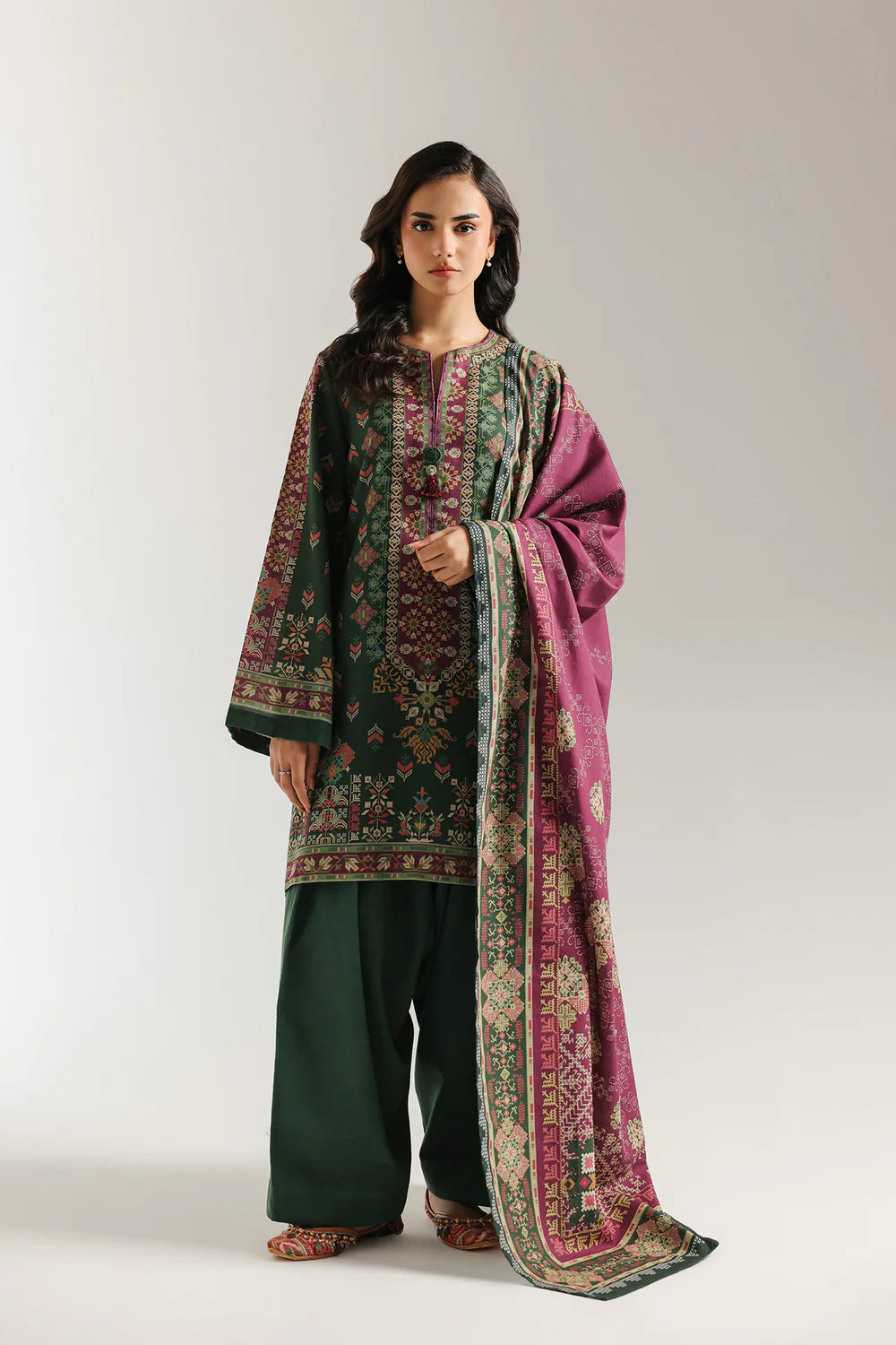Ethnic - E0757-202-705 Three piece Printed Khaddar – String & Thread