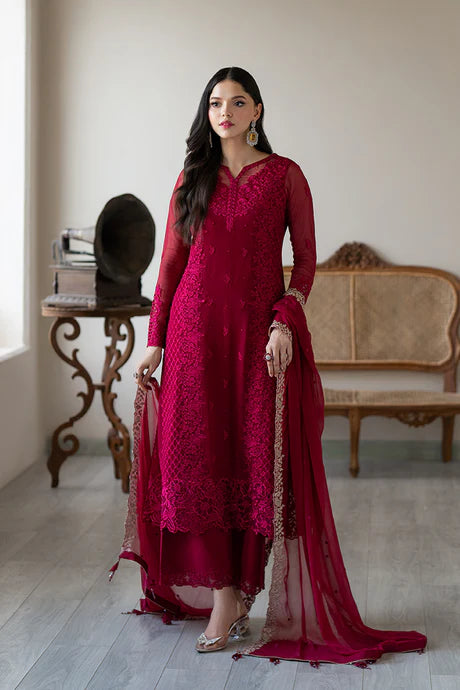 Azure - Fuchsia Blaze 3 Piece Embroidered Chiffon