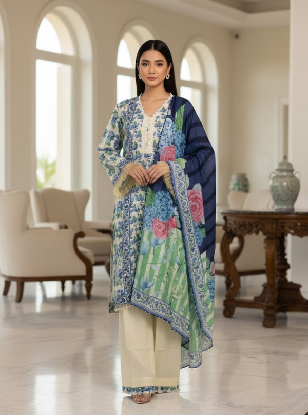 Menaal - DP-03B Three Piece Printed Lawn