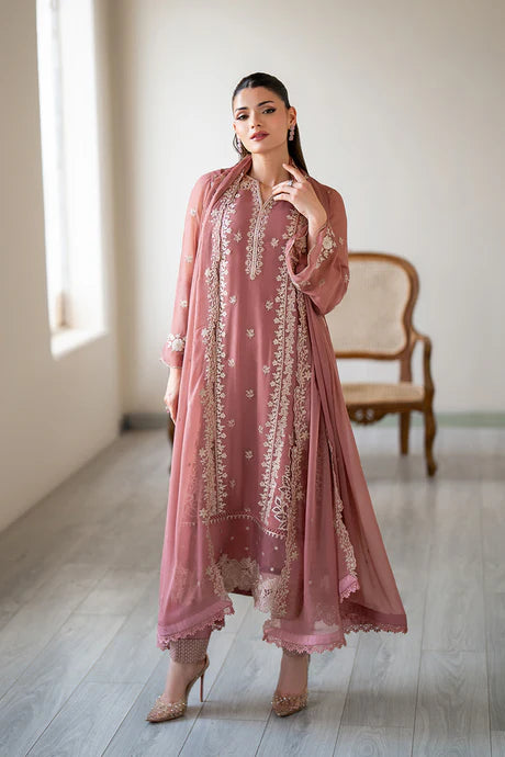 Azure - Rosy Ember 3 Piece Embroidered Chiffon