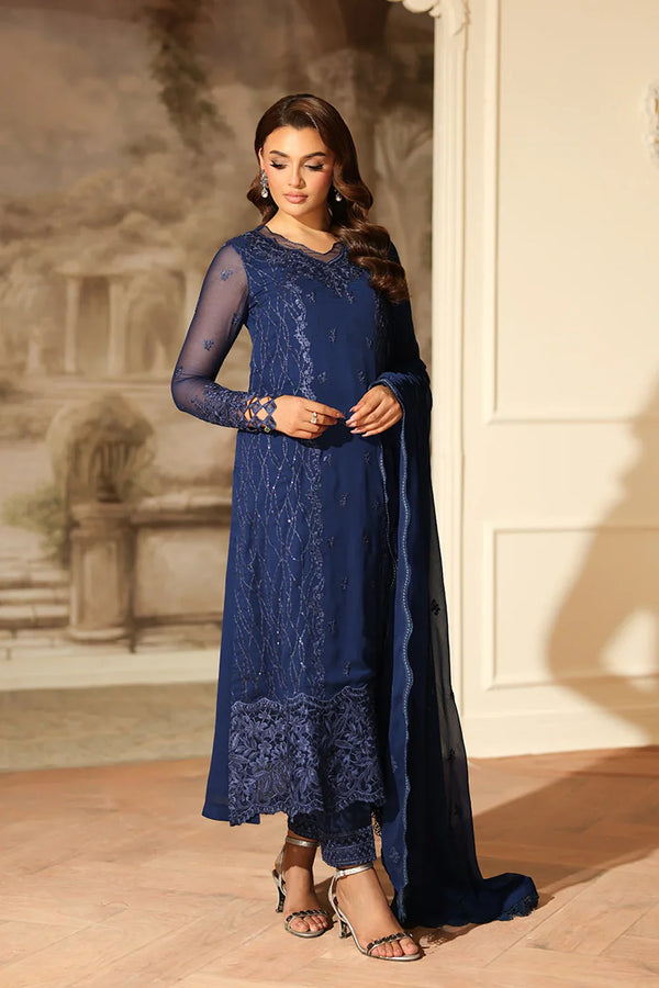 Azure - Royal Eclipse Three Piece Embroidered Chiffon