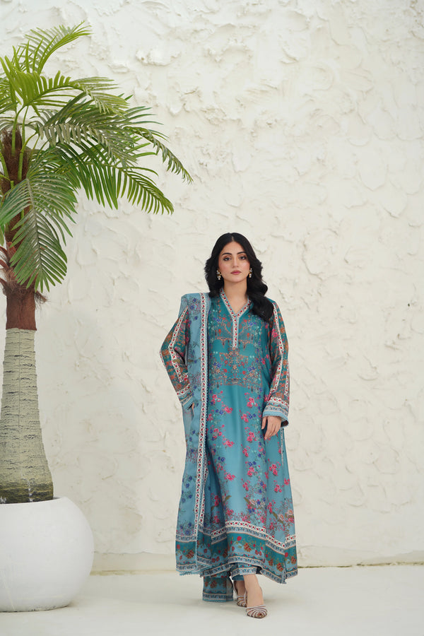 Ak by Amna Khan - Blue Hour Three Piece Charmeuse Silk.