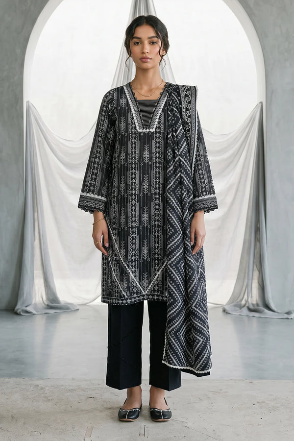 black and white dress designs in pakistan Black and off white three piece Pakistani silk dress by Misha Lakhani