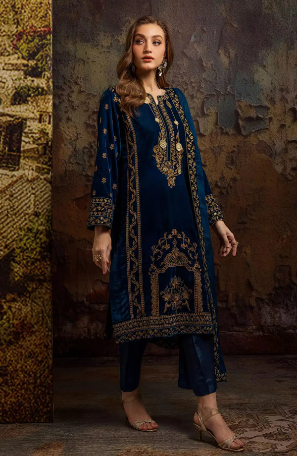 Merakish - Antique Blue Three Piece Velvet Suit
