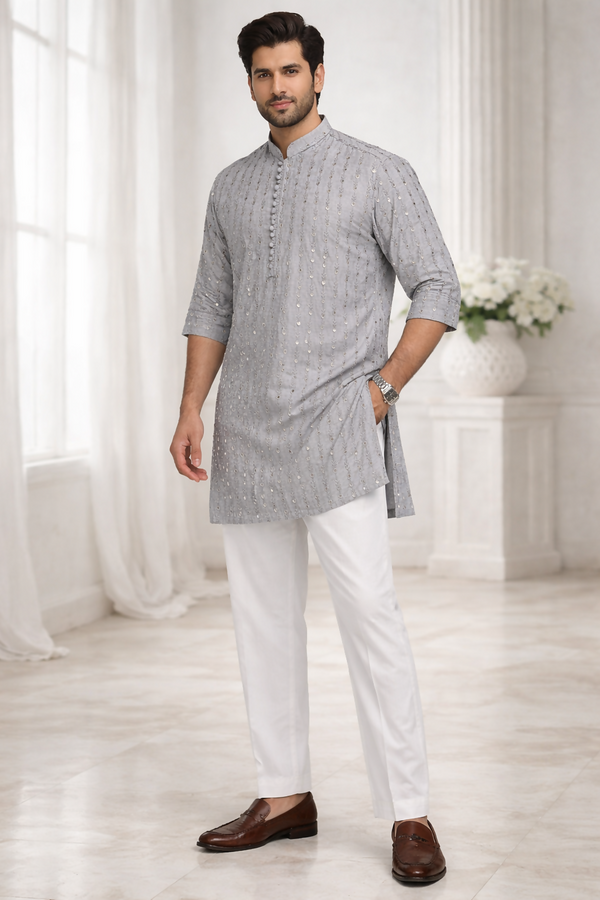 J Pardesi - Silver Mist Kurta Pajama