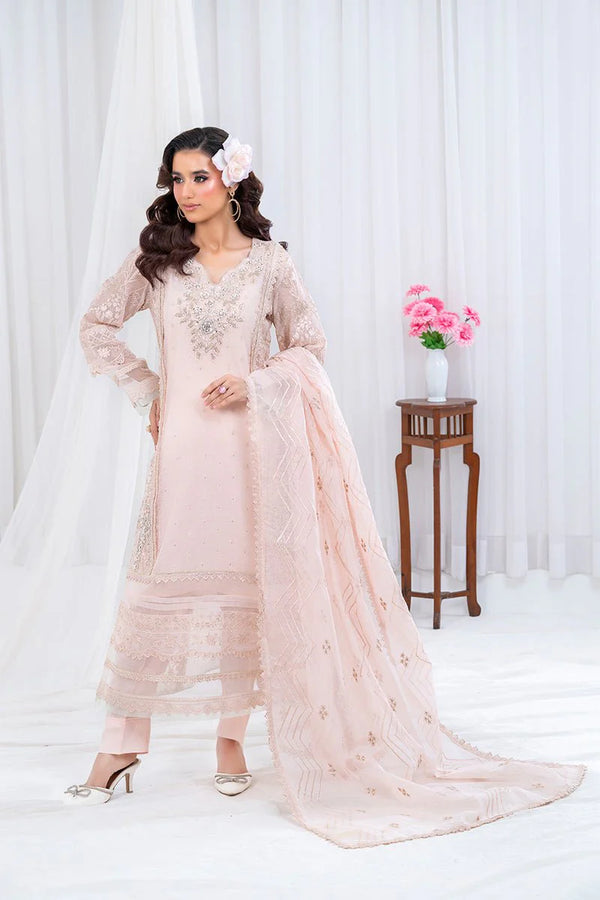 Panache - K-234 Pink 3 Piece Embroidered Khaddi Net Suit