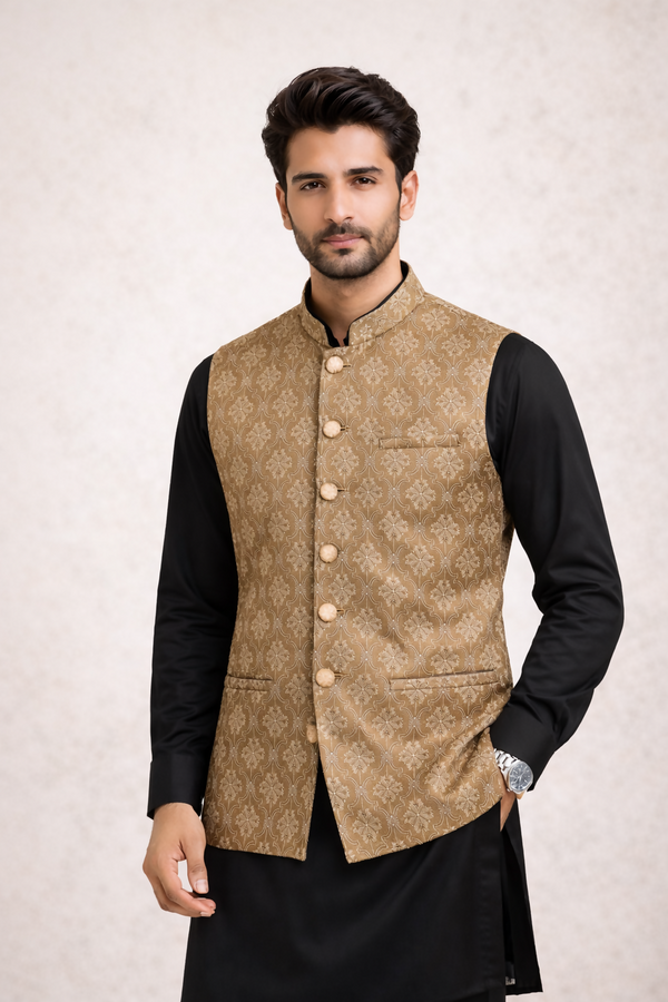 J Pardesi - Brown Floral Waistcoat