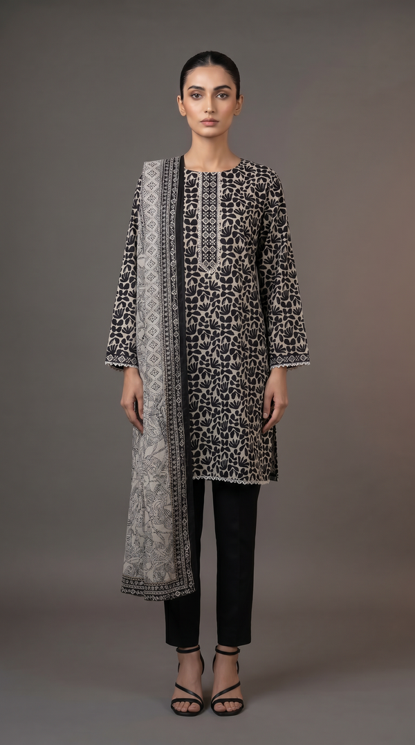 black and white dress designs in pakistan Pakistani Black and White Salwar Kameez Dupatta Dress is an elegant attire to have a stunning look on the festive occasion. Cotton net fabric and beautiful embroidery work make this Pakistani Party